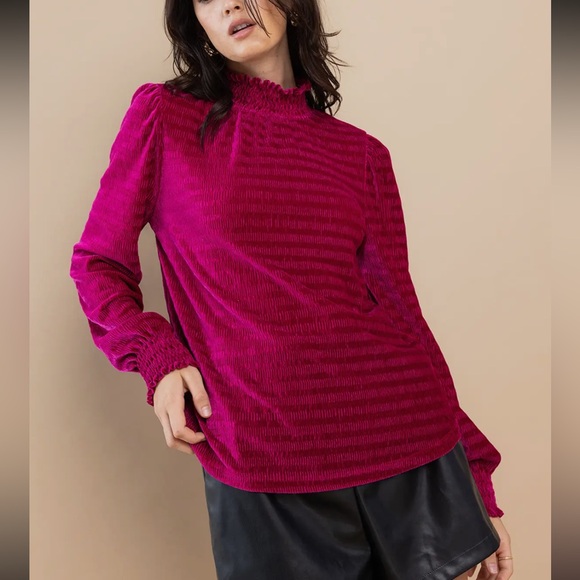 Most Fabulous Smoked Mock Neck Velvet Ribbed Top - Picture 3 of 6